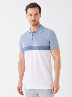 Мужская футболка с короткими рукавами и воротником-поло с цветными блоками LCWAIKIKI Classic, синие полосы