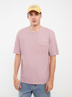 Мужская футболка из чесаного хлопка с круглым вырезом и короткими рукавами LCW Casual, матовый розовый