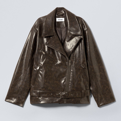 Куртка Weekday Flora Oversized Faux Leather Biker, темно-коричневый