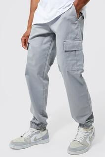 Узкие брюки-карго с эластичной поясной поясой Boohoo, серый
