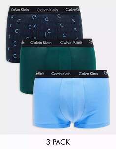 Три комплекта трусов с низкой посадкой Calvin Klein из хлопка стрейч - МУЛЬТИ
