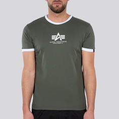 Футболка Basic T Contrast ML Alpha Industries, оливковое