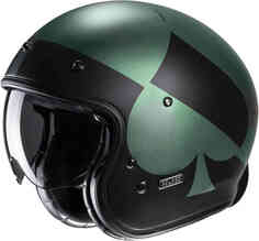 V31 Куз Ретро Реактивный Шлем HJC, черный/зеленый