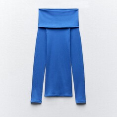Топ Zara Off-the-shoulder Cotton, синий