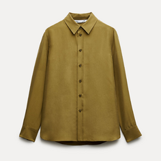 Рубашка Zara Zw Collection 100% Silk Slim Fit, оливковый