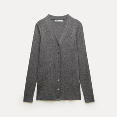 Кардиган Zara Ribbed Wool And Cashmere Blend, серый