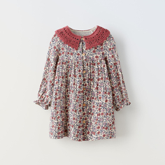 Платье Zara Floral With Lace Trim, экрю