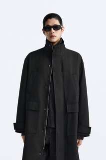 Фактурное пальто с карманами ZARA, черный