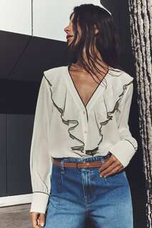 Блузка с рюшами и контрастной окантовкой ZARA, экрю