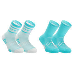 Носки спортивные AT 500 Mid 2 пары детские бирюзовые и бирюзово-серые в полоску KIPRUN, бирюзовый/светло-серый