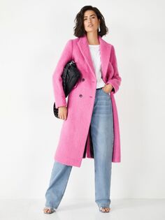 Приталенное пальто Rue из смесовой шерсти HUSH, ярко-розовый
