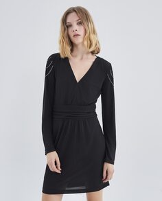 Платье с короткими рукавами и V-образным вырезом IKKS, черный