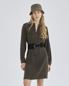 Платье с длинными рукавами и поясом IKKS, коричневый