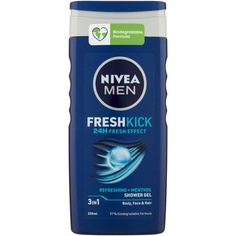 Мужской гель для душа Freshkick освежающий + ментол 3-в-1 для тела, лица и волос 250 мл, Nivea