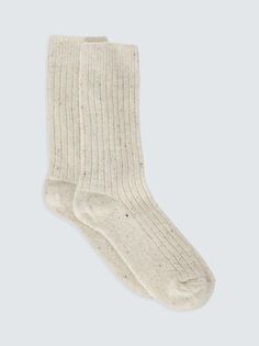 Носки из шерстяной и шелковой ткани в рубчик John Lewis, слоновая кость
