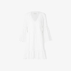 Хлопковое мини-платье Khloe с английской вышивкой и кисточками By Malina, белый