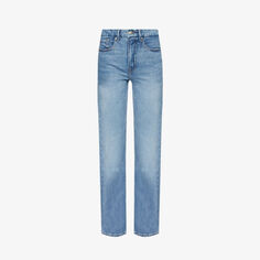 Хорошие прямые джинсы с высокой посадкой из эластичного денима Good American, синий
