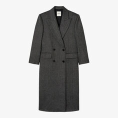 Двубортное длинное пальто Tim из смесовой шерсти Sandro, цвет noir / gris