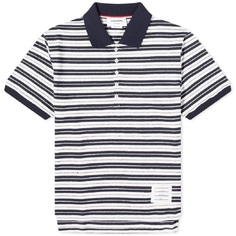 Рубашка поло Thom Browne Striped Linen, темно-синий, белый
