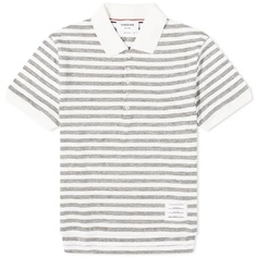 Рубашка поло Thom Browne Striped Linen, светло-серый, белый