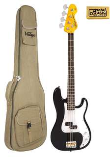 Басс гитара Vintage Guitars V4 Bass Guitar - Boulevard Black, V4BK W/ Gig Bag