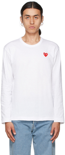 Бело-красная футболка с длинным рукавом с нашивкой в ​​виде сердца Comme des Garçons Play