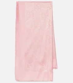 Жаккардовый шарф gg из шерсти и шелка Gucci, розовый