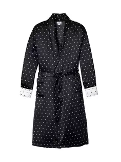 Шелковый халат в стиле модерн с завязками на талии Petite Plume, черный