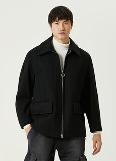 Черное шерстяное пальто Solid Homme