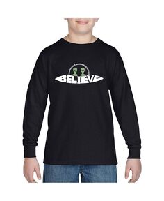Believe UFO — детская футболка с длинными рукавами и надписью Word Art для мальчиков LA Pop Art, черный