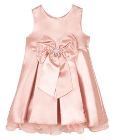 Атласное плиссированное платье с сетчатым подолом и бантом для маленьких девочек Rare Editions, розовый