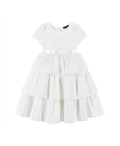Атласное многоярусное платье с пышными рукавами для маленьких девочек/девочек Andy &amp; Evan, белый