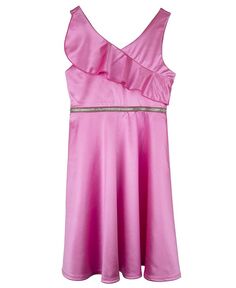 Атласное платье со стразами и оборками для больших девочек на талии Emerald Sundae, розовый