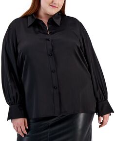 Атласная рубашка больших размеров с длинными рукавами и пуговицами спереди Bar III, черный