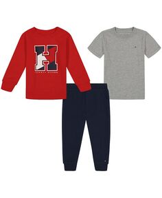 Базовая футболка для маленьких мальчиков, флисовый свитер с круглым вырезом с монограммой и джоггеры, комплект из 3 предметов Tommy Hilfiger, красный
