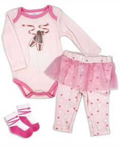 Балетное боди для маленьких девочек, брюки и носки, комплект из 3 предметов Baby Mode, розовый