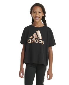 Свободная футболка с короткими рукавами для больших девочек adidas, черный