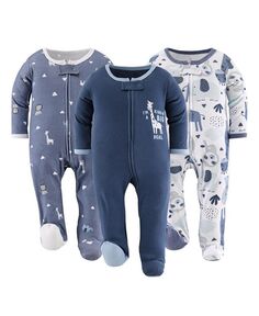 Синие детские пижамы на ножках Safari для мальчиков, 3 шт., The Peanutshell, синий