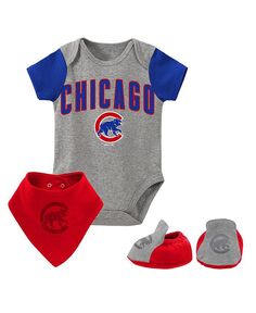 Серый комбинезон Chicago Cubs с нагрудником и пинетками для новорожденных, комплект из трех частей для мальчиков и девочек Outerstuff, серый
