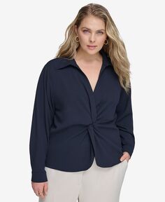 Блузка больших размеров с закрученным передом и длинными рукавами Calvin Klein, синий
