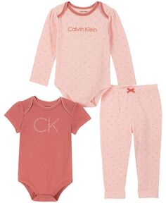 Боди и джоггеры с логотипом для маленьких девочек, комплект из 3 предметов Calvin Klein, розовый