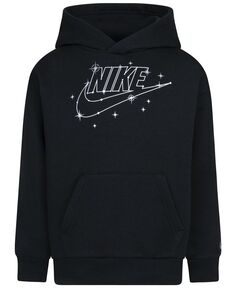 Спортивная одежда для маленьких мальчиков, пуловер с капюшоном из блестящего флиса Nike, черный