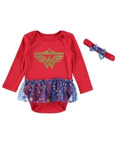 Боди Wonder Woman для маленьких девочек и повязка на голову, комплект из 2 предметов Happy Threads, красный