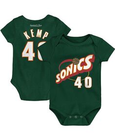 Боди для новорожденных для мальчиков и девочек Shawn Kemp Green Seattle SuperSonics из твердой древесины с именем и номером Mitchell &amp; Ness, зеленый