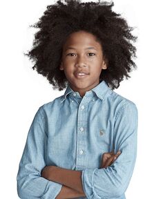 Спортивная рубашка из хлопка из шамбре для больших мальчиков Polo Ralph Lauren, синий
