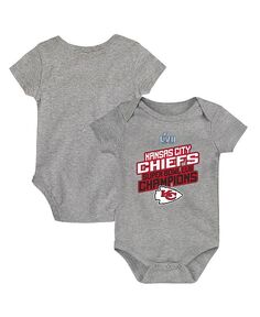 Боди для новорожденныхHeather Grey Kansas City Chiefs Super Bowl LVII Champions Lockup Outerstuff, серый