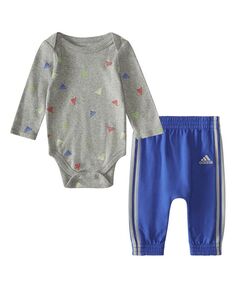 Боди и джоггеры с длинными рукавами и принтом для маленьких мальчиков, комплект из 2 предметов adidas, мультиколор