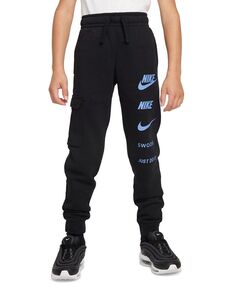Спортивная одежда для больших детей Флисовые джоггеры-карго стандартного кроя с логотипом Nike, черный