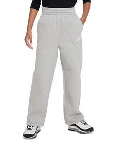 Спортивная одежда для больших девочек Клубные флисовые широкие брюки Nike, серый