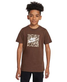 Спортивная футболка свободного кроя с логотипом Big Kids Nike, коричневый/бежевый